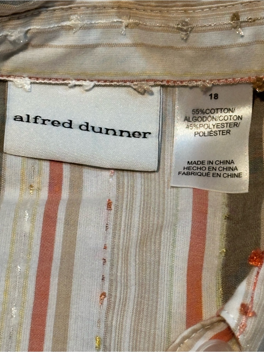 Alfred Dunner Cream Button-Down Shirt with Pink & Gray Stripes - Picture 7 of 12